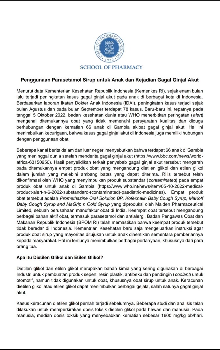 PartaiSocmed's tweet photo. Harap jangan percaya begitu saja pada BPOM apalagi pd produsen. Mending ikuti saran Kemenkes saja jk sayang anak. EG dan DG memang bukan bahan pelarut pd obat sirup tp dapat menjadi cemaran pd pelarut gliserin atau propilen glikol, dan tentu tidak tercantum dalam komposisi obat. https://t.co/BGV7RnFGW7
