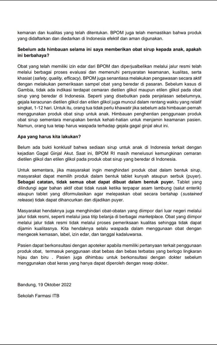 PartaiSocmed's tweet photo. Harap jangan percaya begitu saja pada BPOM apalagi pd produsen. Mending ikuti saran Kemenkes saja jk sayang anak. EG dan DG memang bukan bahan pelarut pd obat sirup tp dapat menjadi cemaran pd pelarut gliserin atau propilen glikol, dan tentu tidak tercantum dalam komposisi obat. https://t.co/BGV7RnFGW7