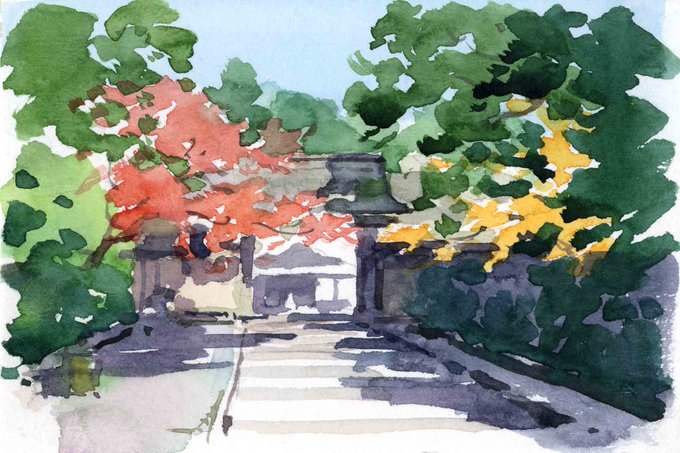 紅葉の寺院#スケッチ 