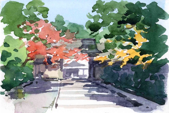 紅葉の寺院#スケッチ 