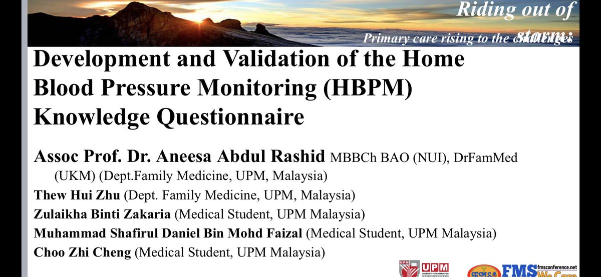 dr_aneesaAR's tweet photo. Presented our humble study on development of the “home blood pressure monitoring” #HBPM questionnare in #Sabah. It was my undergraduate year 2 project. I realise that more effort is needed on proper #HBPM technique and its use. #FMS #medicalLecturer #hypertensionResearch https://t.co/KbHE1xAd8o
