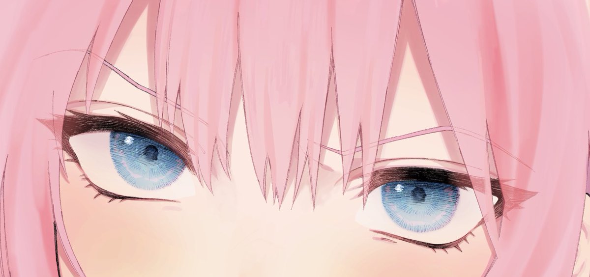1girl solo pink hair blue eyes close-up eye focus looking at viewer  illustration images