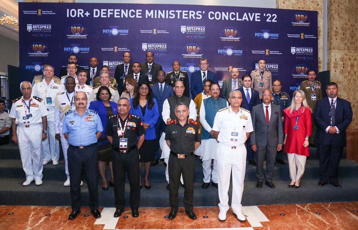 DeepExplo's tweet photo. Delegations from 40 countries, with 22 ministers addressing the IOR+ Defence Ministers’ Conclave hosted by Raksha Mantri Shri Rajnath Singh on the sidelines of 12th #DefExpo2022 https://t.co/2C4HzaBGM5