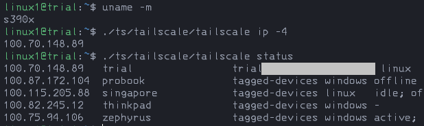 tanto259's tweet photo. Apparently, @Tailscale works perfectly fine on an @IBMZ's #LinuxONE machine!

I can even use Tailscale SSH from my Windows machine to a s390x Ubuntu. Hmm, I'm curious whether it will work on z/OS USS though...

#mainframe #IBMChampion https://t.co/mJffhVvAou