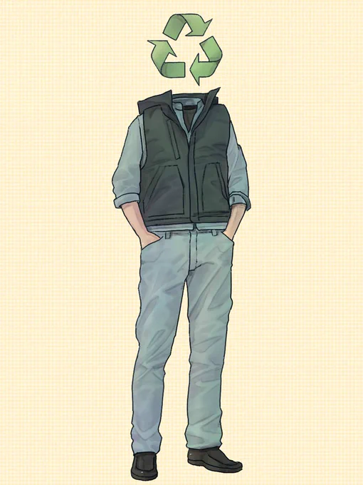 今日は #リサイクルの日 とのことなので、リサイクルマーク頭さん描きました#異形頭 #objecthead 