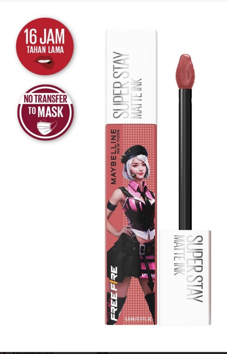 aininurcom's tweet photo. Beneran deh, Superstay Matte Ink andalan banget. Paling transferproof lho lip cream ini, nggak tanggung-tanggung sampai 16 jam. Nah, masuk kan gue ke kriteria pasangan idamannya si El . #MaybellinLipBooyah16Jam #MaybellinexFreefire https://t.co/ph7hE9T305