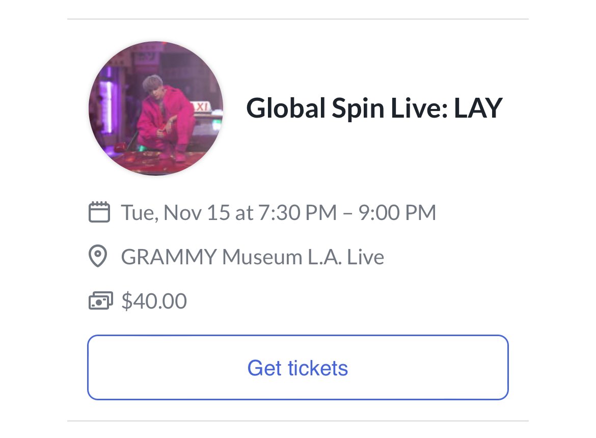 Tickets for Yixing’s event at the Grammy Museum go on sale at 10:30am PDT on 20th October @layzhang!