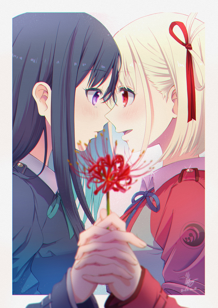 井ノ上たきな ,錦木千束 「君の手を握ってしまったら #リコリス・リコイル #リコリコ #錦木千束 #井ノ上」|ハルタロのイラスト