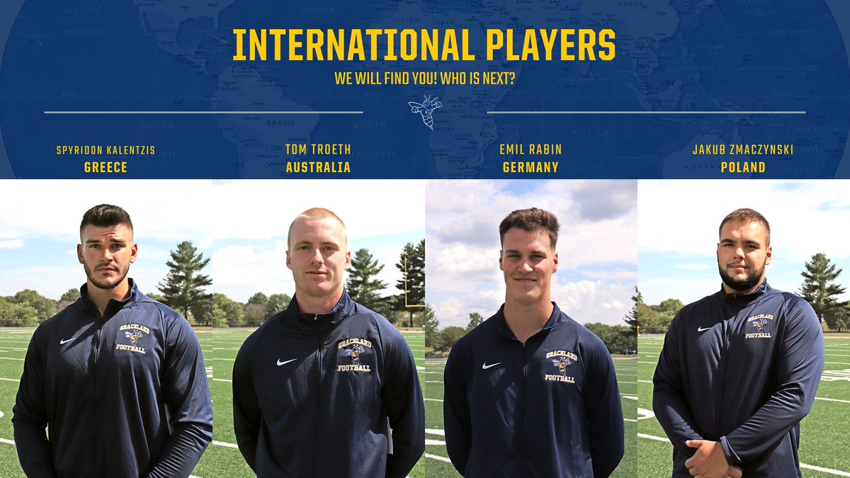 Been in touch with a ton of Future International Yellowjackets over the last few weeks! We are represented by4⃣International Players
Spyridon Kalentzis 🇬🇷
<a href="/TomTroeth/">Tom Troeth</a> 🇦🇺
<a href="/24Emilr/">Emil Rabin</a> 🇩🇪
<a href="/Jakub78009319/">Jakub Zmaczyński</a> 🇵🇱

Doesn’t matter where you are from, we will find you! 

#OnlyTheTough