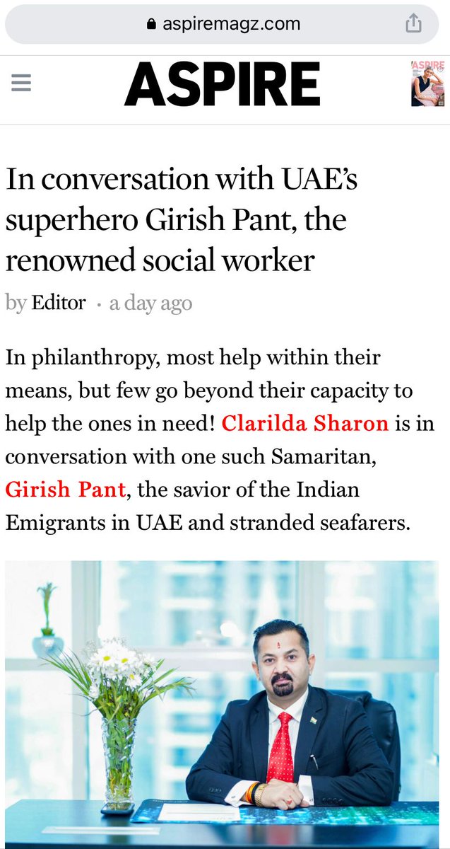 GirishPant_'s tweet photo. Special thanks to Aspire Magazine for the article and sincere thanks to the UAE Authority for always supporting humanitarian work.

Full Article Link: https://t.co/tSjqqt9yJf

#Delhi #Uttarakhand #HumanitarianWorker #PeopleforPadma #India #Dubai #UAE #BajrangiBhaijaan #GirishPant https://t.co/F09bPKq5ob