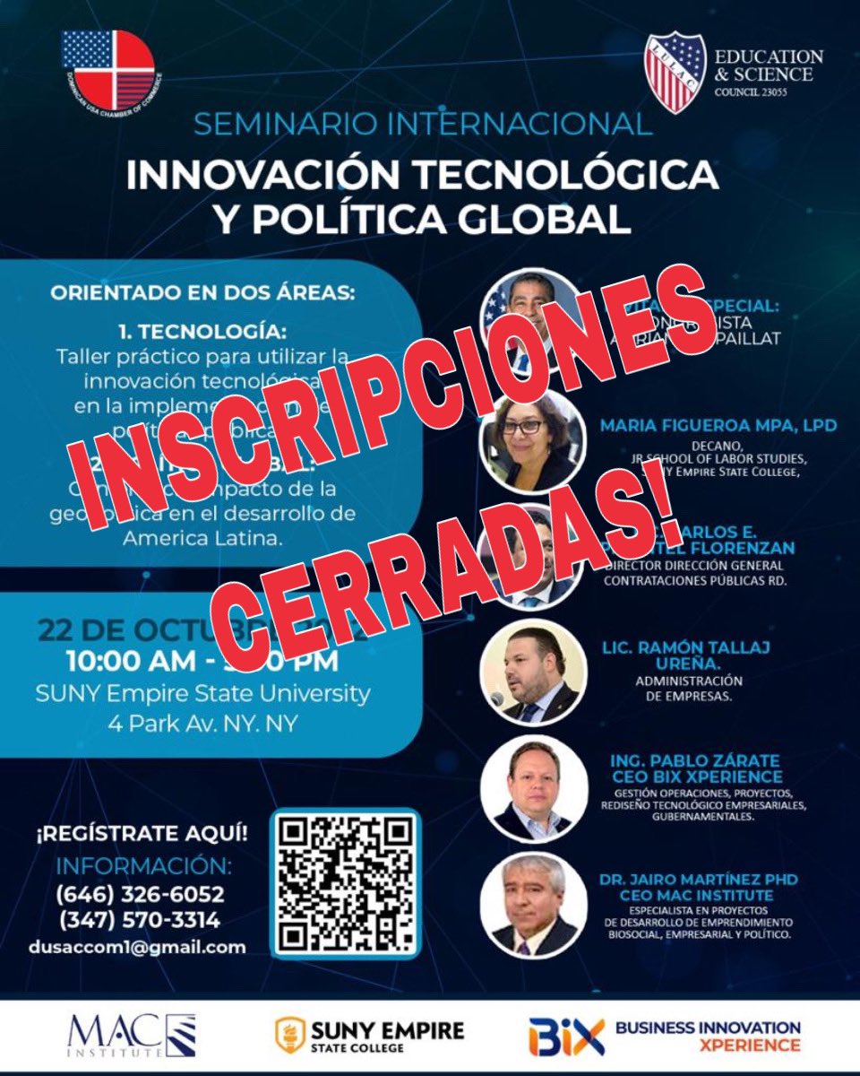 elida_almonte's tweet photo. Inscripciones cerradas! Se agotaron todos los cupos!!!
Gracias a quienes llenaron su solicitud. Nos vemos el sábado en este banquete educativo. #DUSACCOM @RepEspaillat @carlospimentelf @SUNYEmpireLabor https://t.co/V9BeGBCdwp