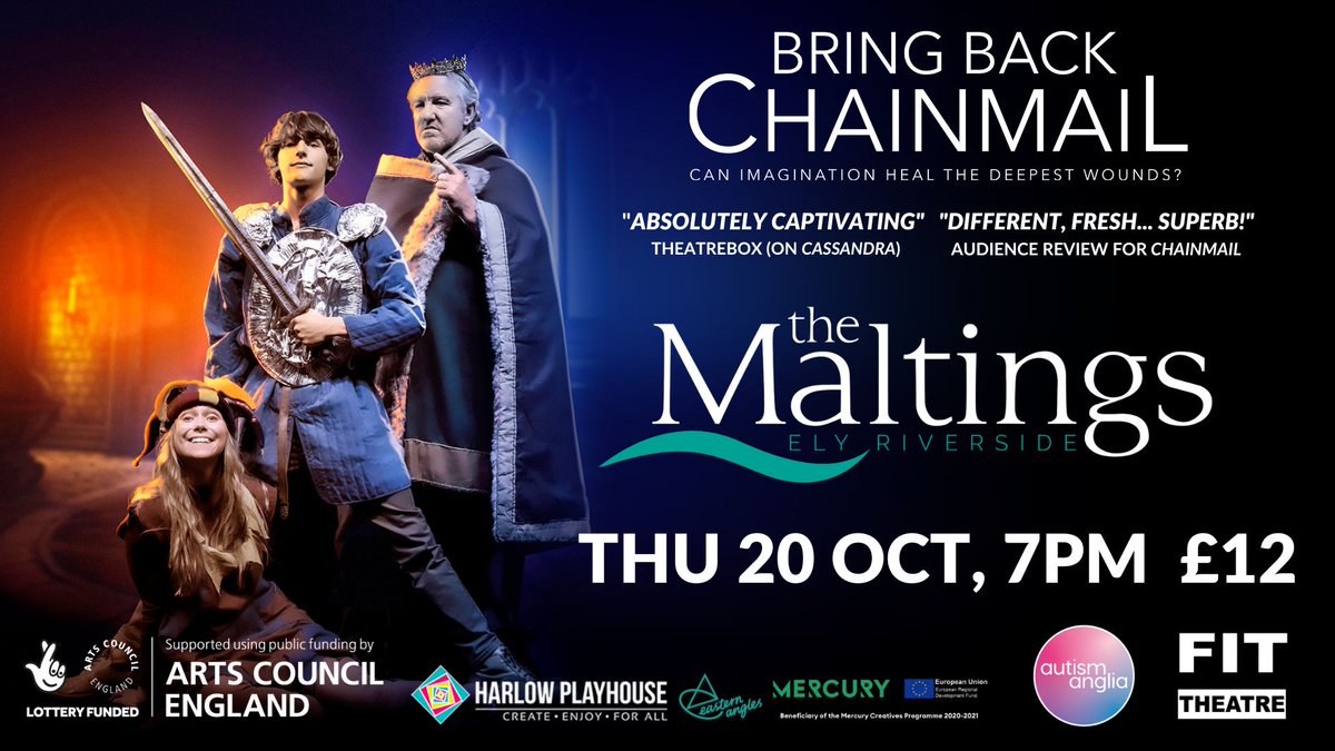 FITTheatre's tweet photo. People of Ely 🔔 Have ye a free eve today?
Then come to @themaltingsely for #BringBackChainmail TONIGHT 🎭

Don't miss our "beautiful" quest of family love, loss &amp; imagination ⚔️

🕖 7pm Thu 20 Oct
🎟️ £12 online (https://t.co/qqhNpMf7QZ) or on the door!
ℹ️ https://t.co/pAq5gxTTmI https://t.co/YJwHJD9r1c