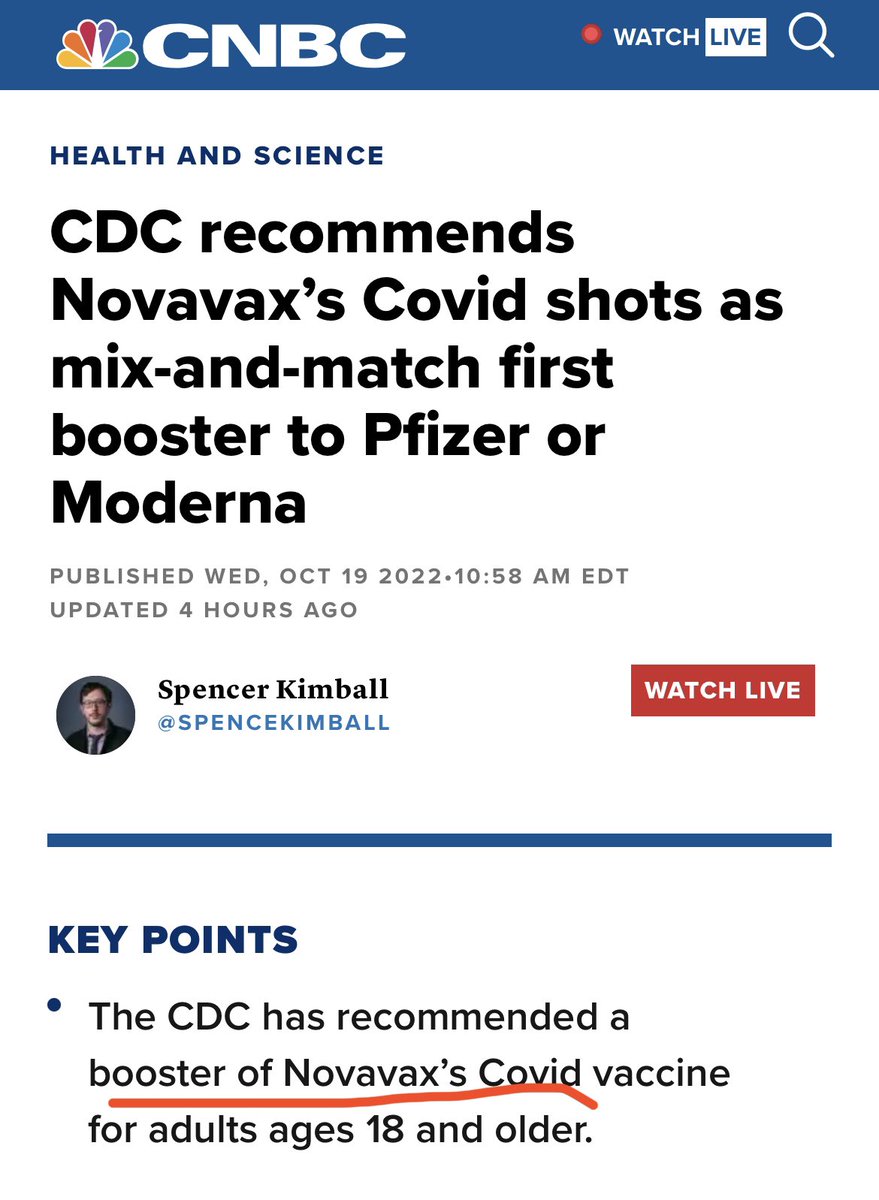 EXCITING—The Novavax protein-based #COVID vaccine has been authorized as a booster for adults ages 18 and older. People who got Pfizer, Moderna or J&amp;J can now also receive #Novavax as a #booster! Also has benefit against #BA5. Cuts another anti-vax excuse.
cnbc.com/2022/10/19/fda…