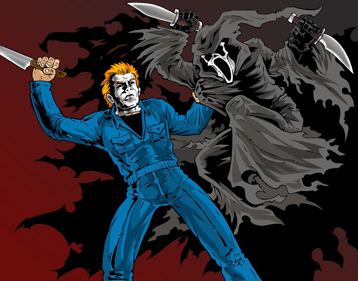 TheGhostHost's tweet photo. "Michael Myers vs. Ghostface" piece by artist James J. Dunn!
Happy #WickedWednesday! ππͺπ±
#Halloween #MichaelMyers #Scream #Ghostface #Ghostmyers #GhostShape #Horror #HorrorFan #HorrorArt #Art #FanArt https://t.co/SRMztOeOfG