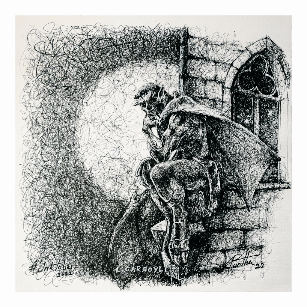 KurthaStudio's tweet photo. @inktober day 1 the #gargoyle 
#inktober #inktober2022 #kurtha #kurtha2022 #kurthastudio https://t.co/ZkwyCvspsc
