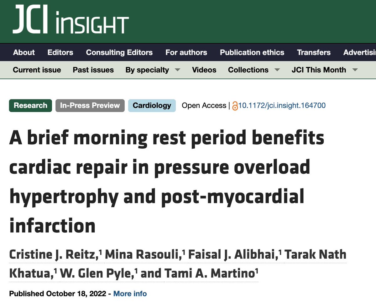 Our new paper THE RESTING HEART is out! Hippocrates said "Rest as soon as there is pain". A simple notion and yet we don't know how it works. We created a model for an entirely new field - as important as diet or sleep - the new field called REST.  LINK: insight.jci.org/articles/view/…