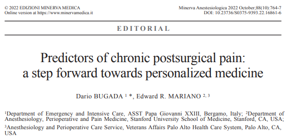 So happy to see this editorial published! A pleasure to co-author with my friend @Bubu84csa and available FREE from the journal site: minervamedica.it/en/journals/mi… 'Predictors of chronic postsurgical pain: a step forward towards personalized medicine' - check it out!