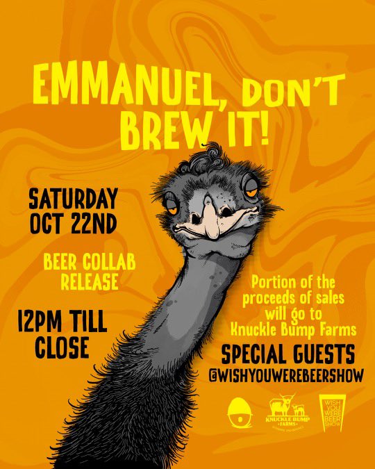 hiitaylorblake's tweet photo. If you’re in Florida and would like to support the farm while also enjoying incredible vibes and even more incredible beer, LOOK NO FURTHER👏🏻 Limited Release “Emmanuel, Don’t Brew It!” Beer! This Saturday 10/22 @trippinganimals in Doral, FL! https://t.co/uY6Kv8KzNY