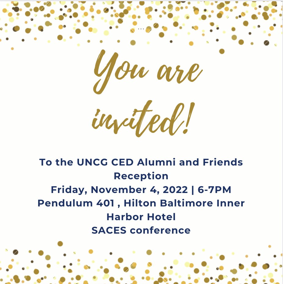 UNCGCED's tweet photo. We invite CED alumni, students, faculty, and friends to join us in SACES! https://t.co/kwe8rtmVey