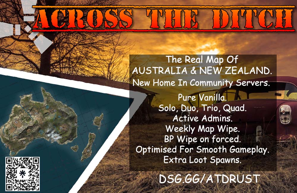 ATDRUST's tweet photo. 2 week till community listing launch for ACROSS THE DITCH RUST !!!
#rust #Australian #community #vanilla #custommap #discord 

https://t.co/D2eThc2jBo https://t.co/79WMXgBAy0