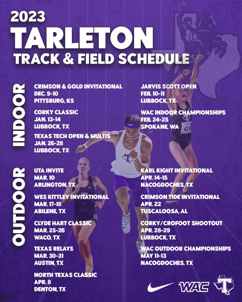 TarletonXCTrack's tweet photo. Schedule release ๐ โคต๏ธ
We're working extremely hard in preparation for these meets this season! Mark your calendars ๐ฅ
๐ฐ https://t.co/x2VMq9whSp
๐ https://t.co/IrXgLzJ1KX
#TexanNation x #BleedPurple https://t.co/yoUnYt7BxK
