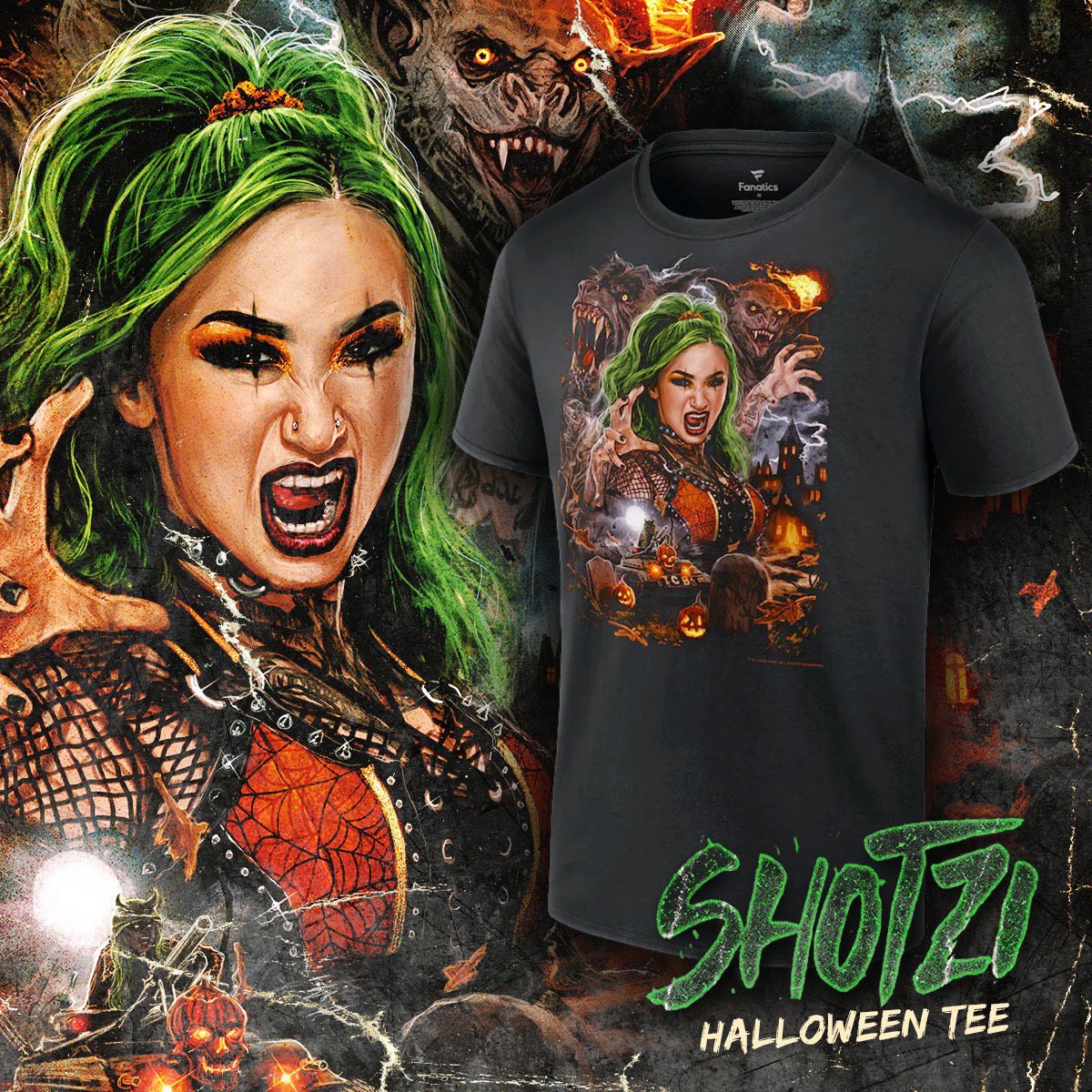 Get ready for Halloween with this Special Edition Shotzi T-Shirt! Available now at #WWEShop 🛒: bit.ly/3MMwpa8