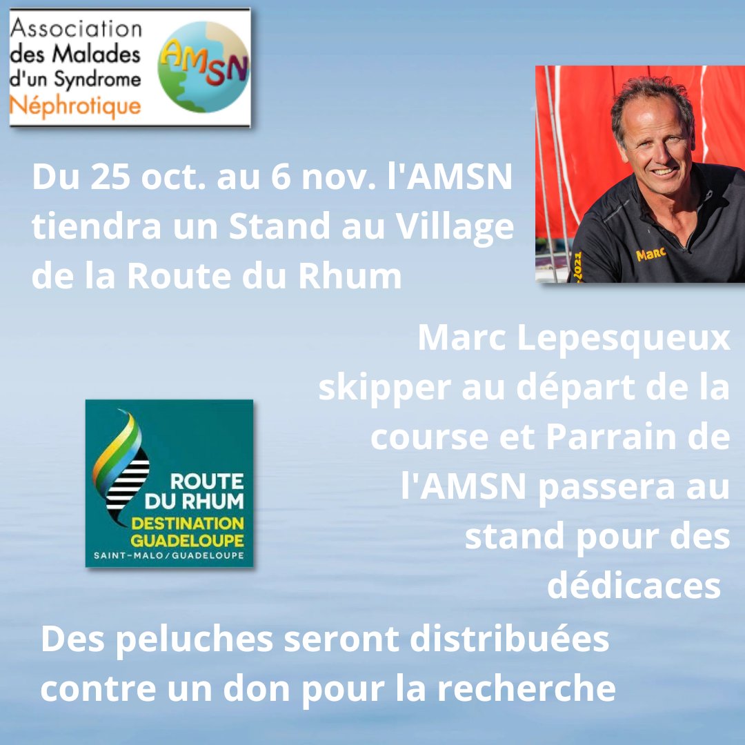 Venez nombreux sur le stand de l'AMSN à St Malo à partir du 25/10.
#syndromenephrotique #maladierare #marclepesqueux #solidarité #recherchemedicale