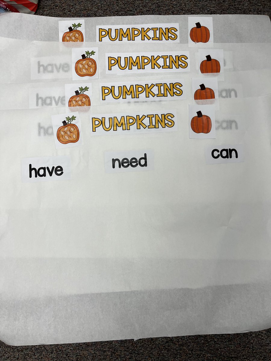 Chart times 4. We made a similar chart this week about plants and will do another about pumpkins next week to review/reinforce vocabulary. We will also add: “I can ____ a pumpkin” at the bottom to access some student experiences.