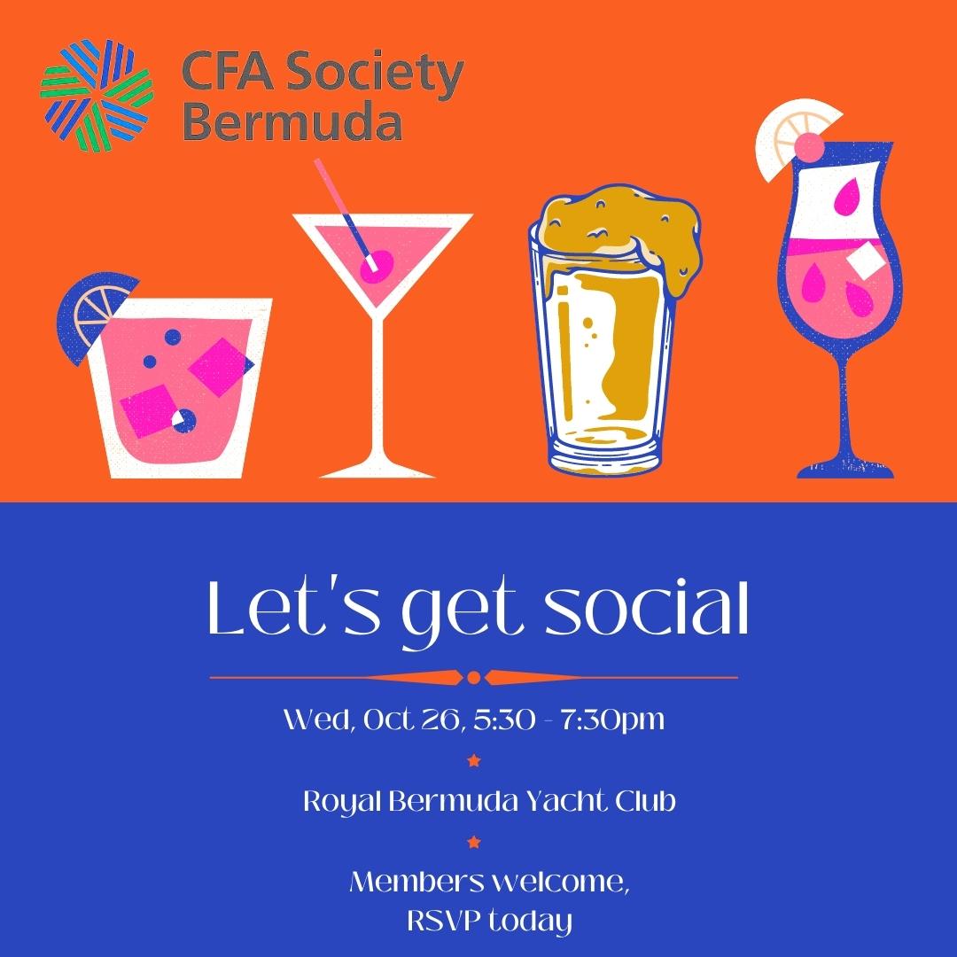 CFA Society Bermuda members are cordially invited to our after work social event at the Royal Bermuda Yacht Club. Drinks and hor d'oeuvres will be served. RSVP at: lnkd.in/eQMhFuFV