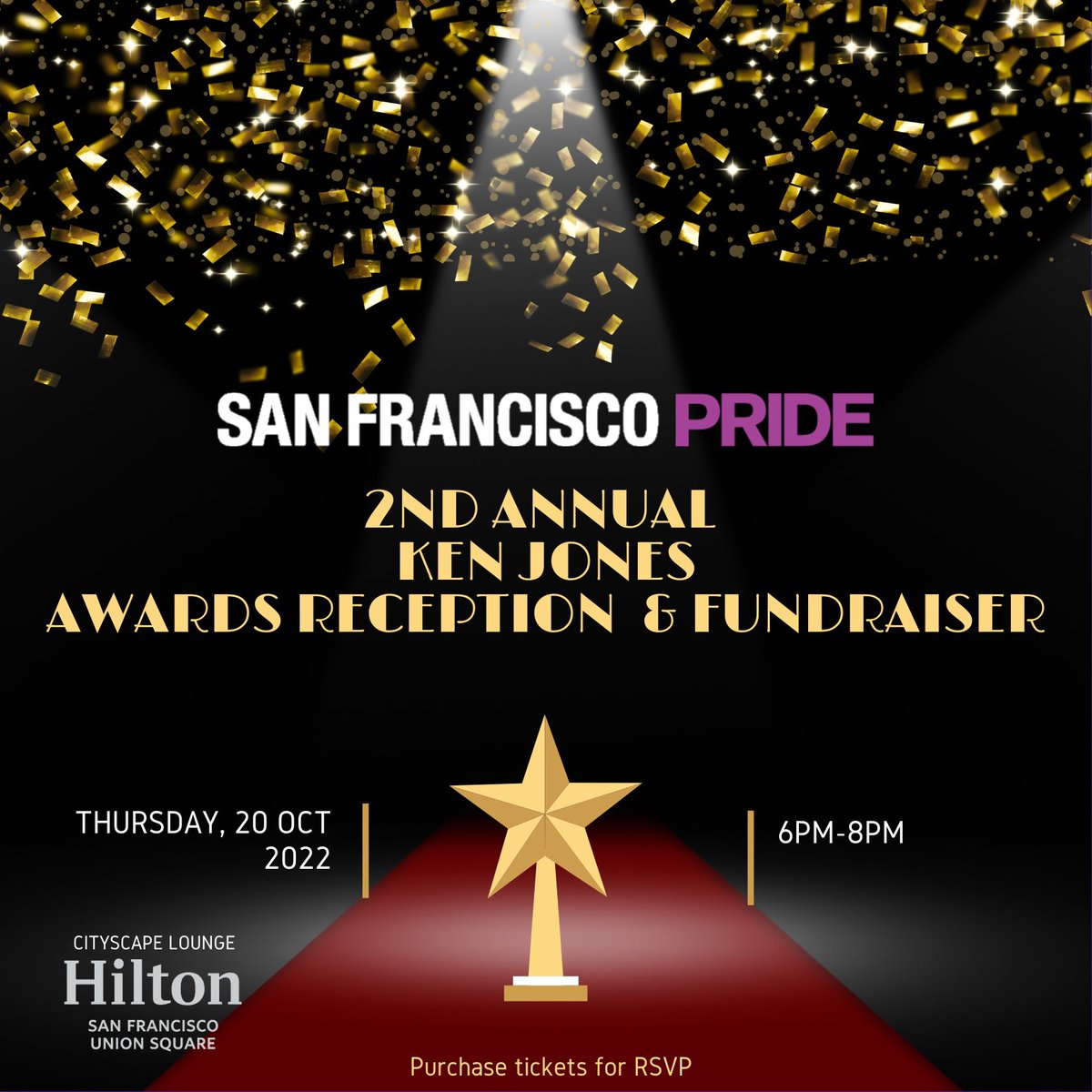 San Francisco Pride (@sfpride) on Twitter photo I hope you all purchased your tickets for the Ken Jones Awards Reception & Fundraiser. We wouldn't be able to do this without one our sponsors <a href="/HiltonSFUnionSq/">Hilton San Francisco Union Square</a>. Come out and join us,
ticket purchase: eventbrite.com/e/408569401077 I hope you all purchased your tickets for the Ken Jones Awards Reception & Fundraiser. We wouldn't be able to do this without one our sponsors <a href="/HiltonSFUnionSq/">Hilton San Francisco Union Square</a>. Come out and join us,
ticket purchase: eventbrite.com/e/408569401077
