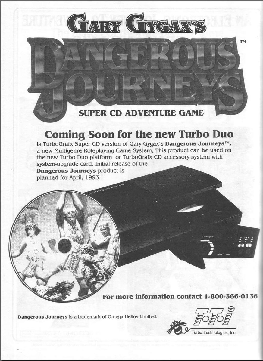 syphic's tweet photo. Whatever happened? What could have been?
Gary Gygax Dangerous Journeys for the NEC Turbografx 16 Turbo Duo https://t.co/Li6n7p8JIl