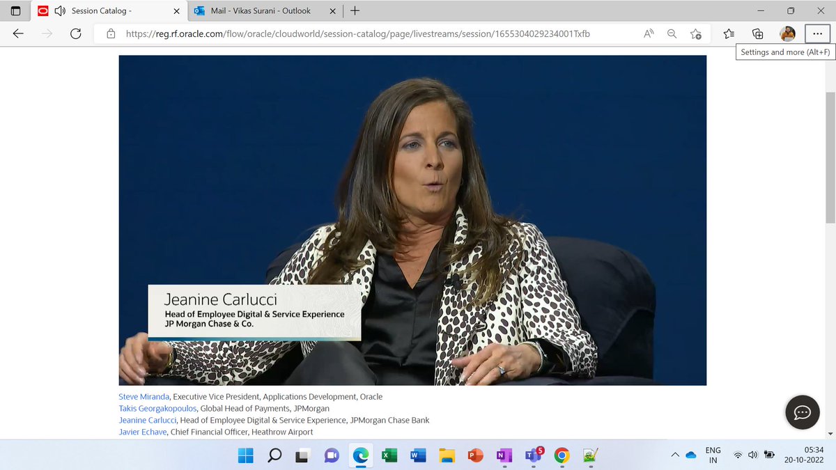 suranivikas's tweet photo. Great insights and confidence, Jean. Loved knowing your job role is "to treat employees as customers" &amp; providing a seamless experience! @jpmorgan @CloudWorld #OracleTV Great Conversations, Steve @stevenrmiranda https://t.co/0Ny63wHnFg