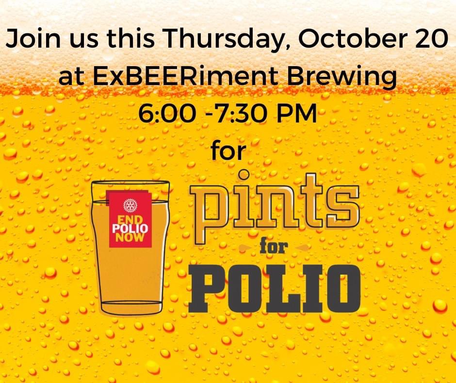GardnerRotary_'s tweet photo. Come out tomorrow (6-7:30 PM @ExBEERiment2021) for our Annual Pints for Polio! Buy a glass, get a pint. What more could you ask for? #rotary #pintsforpolio https://t.co/kmoek19quS