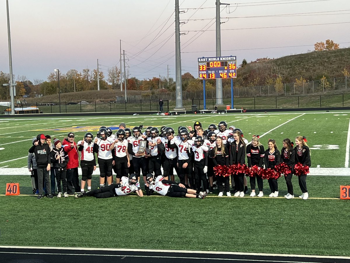 DMSFball's tweet photo. The 8th grade Team won the NE8MS Championship against an undefeated East Noble team.  This team kept battling &amp; played for each other. I’d go to war with these guys any day of the week. #StayHungry #BrightFuture https://t.co/KcVmkaGnOg