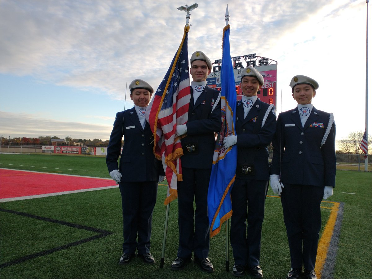 NorthAFJROTC's tweet photo. Color Guard wearing the berets and ascots.... Looking good. https://t.co/9V7mKfa6wV