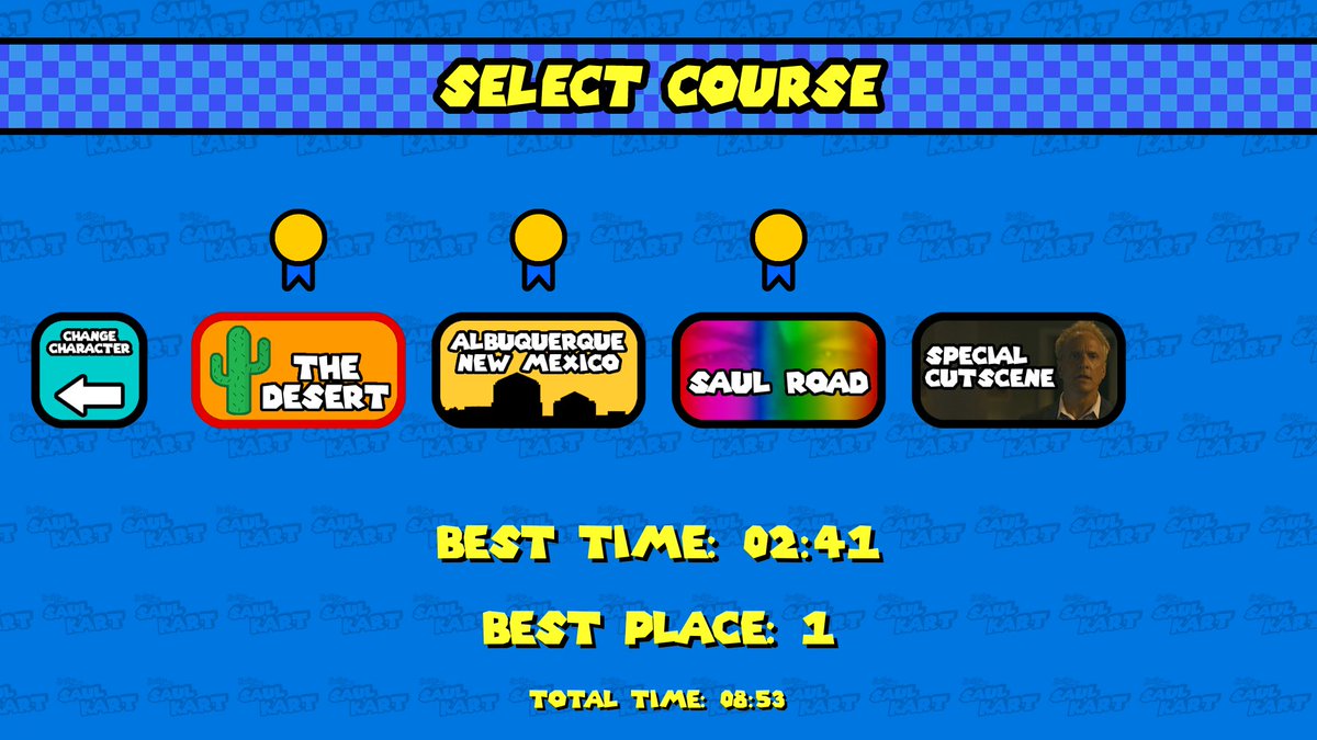 bigtrashgames's tweet photo. Version 1.2 of Better Call Saul Kart has just been launched, including better time tracking. Check it out here:
https://t.co/UQYuwgWt6k https://t.co/8kq3yRuri2
