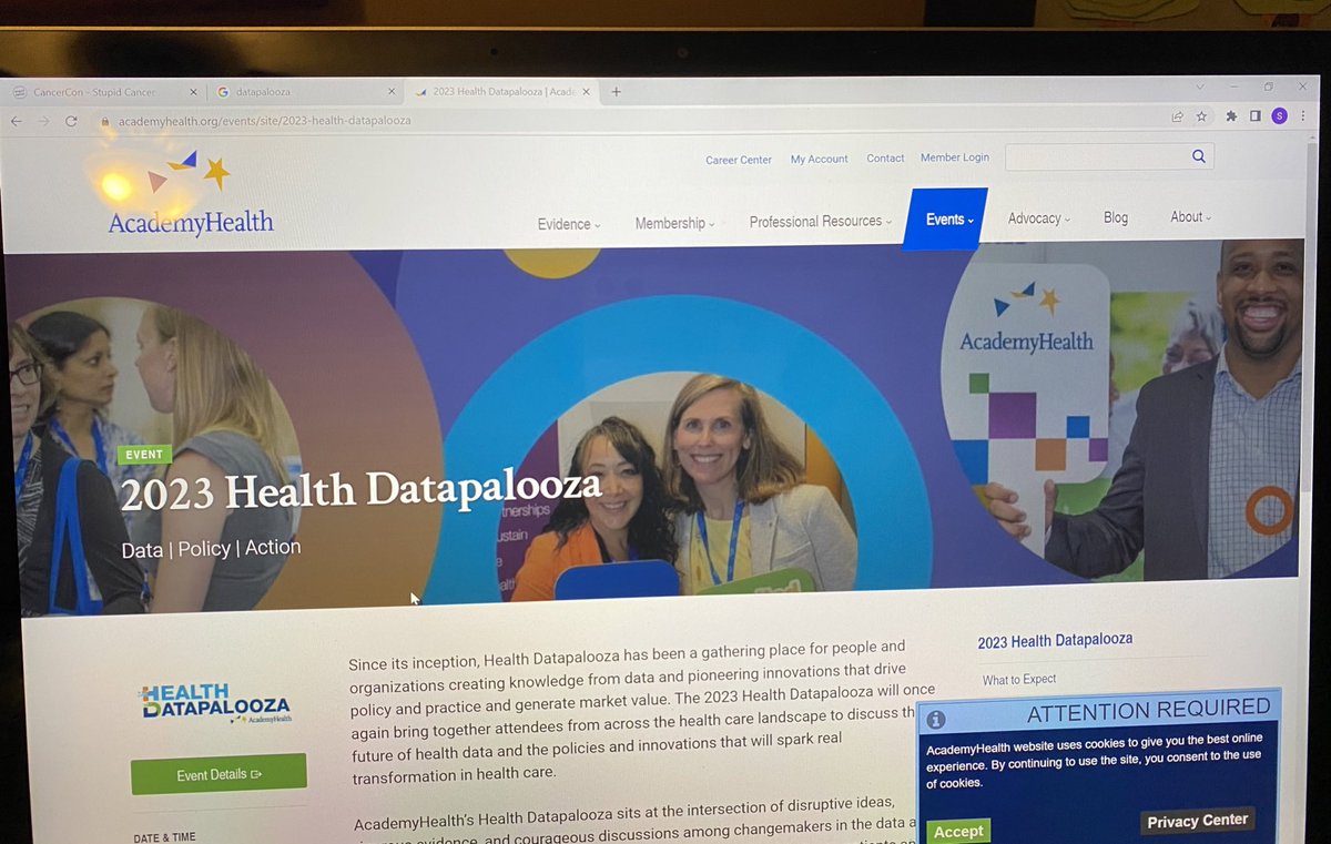 I was curious about submitting a speaker proposal to @AcademyHealth for 2023 #hdpalooza and low and behold, who did I see on the landing page 👀 @cvonraesfeld Do you know these people? 😜 @hdpalooza #data #PatientsIncluded