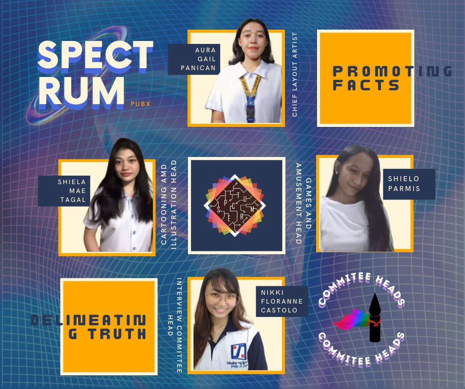 "The Spectrum Publications, the official student newsletter of the PNU-DOST Scholars' Association, is proud to announce the newest bringers of light and bearer of truth– The Editorial Board and contributors for AY 2022 to 2023."

Caption by: Krystel Pagsisihan
Layout:Aura Panican