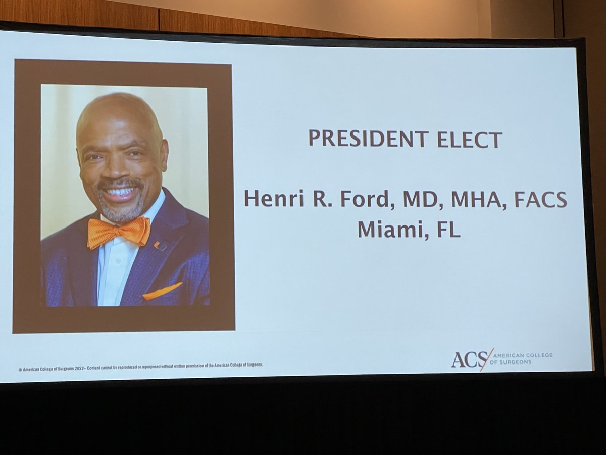 Wow! The new President-Elect of the American College of Surgeons, Dr. Henri Ford, an inspiring leader, outstanding surgeon, and incredible person. ⁦@AmCollSurgeons⁩ ⁦@SocietyofBAS⁩ ⁦@HenriFordMD⁩ #ACSCC22