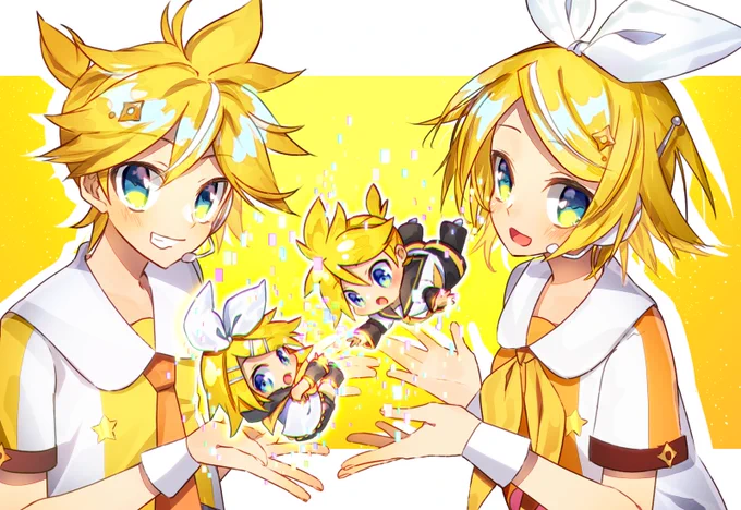 ピアプロ運営です。本日は「黄色」作品をご紹介!うむねさんのリンちゃんとレンくん!マジカルな雰囲気がとっても素敵ですね!キラキラです!°˖✧◝(⁰▿⁰)◜✧˖°【】 #piapro  #鏡音リン #鏡音レン 