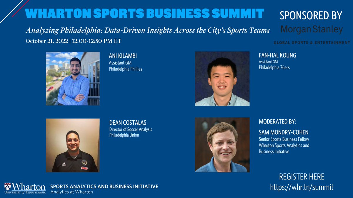 WhartonSABI's tweet photo. Don’t miss our panel on #analytics, “Analyzing Philadelphia: Data-Driven Insights Across the City's Sports Teams” w/ @fhkoung, @DeanCostalas, &amp; Ani Kilambi. #Sixers, #Phillies, #Union

This Friday, 10/21! Get your tickets here: https://t.co/qDtk7SCYTT

#WSBS22 #WhartonSports https://t.co/m4Jk6wYloB