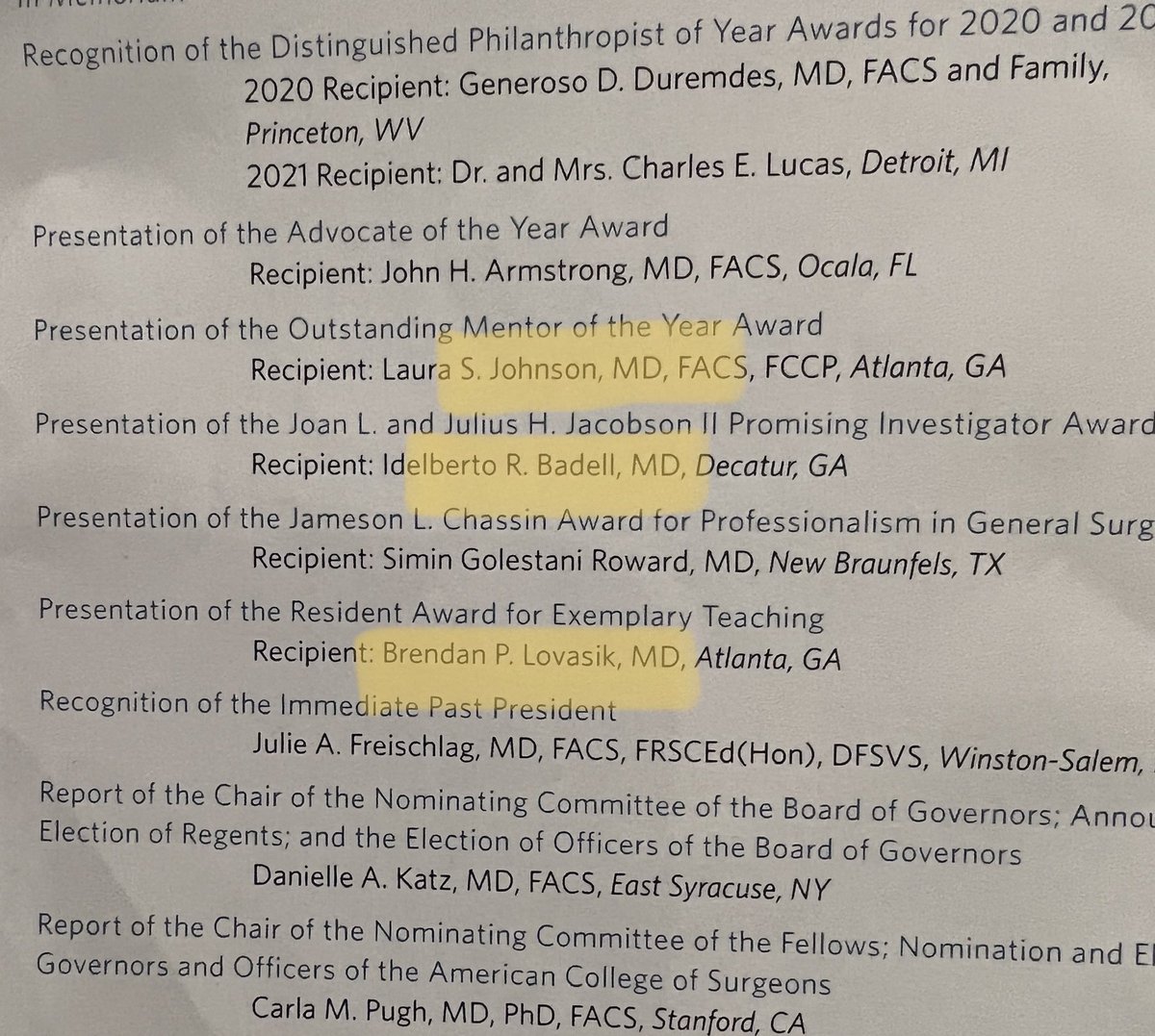 JsharmaSharma's tweet image. ⁦@EmorySurgery⁩ ⁦@LSJohnsonMD⁩ wins mentor award, ⁦@blovasik⁩ wins Resident teaching award, Raul Badell wins Jacobson Investigator award.  ⁦@AmCollSurgeons⁩ #acscc22