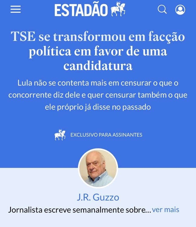 tiagotek's tweet image. Até o ESTADÃO, gente o PT está fazendo exatamente o que ELES ACUSAM AOS OUTROS.
#NaoAcensura #ForaTSE #ForaMoraes