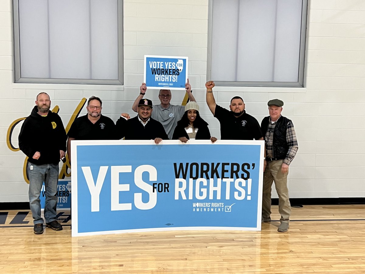 chicagolabor's tweet photo. These workers know the @ILWorkersRights will put more money in their pockets. The amendment protects workers who join together for negotiating raises, helping their families deal with rising costs while making our economy &amp; communities stronger! @IUOELocal399 @GoIUPAT @Teamsters https://t.co/DRDBobWxFT