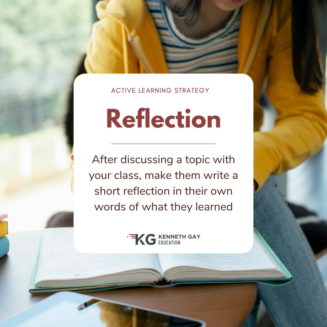 DrKennethGay's tweet photo. 1. Make them exchange papers with seatmates to help them review their summary and to validate them
2. Then let them read it to the class for them to share their reflection. There should not be a right or wrong answer.
#ActiveLearningStrategy #Learningstrategy https://t.co/2usYU7s0Bq