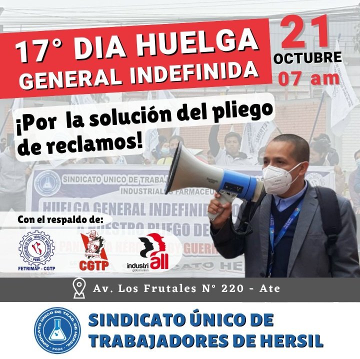 SINDICATOCERUTI's tweet photo. PRESENTES EN LA LUCHA DE LOS COMPAÑEROS DEL SINDICATO HERSIL EN LA SOLUCIÓN DE SU PLIEGO 
@FETRIMAP_CGTP 
@MTPE_Peru 
@SunafilPeru 
@sigridbazan https://t.co/j96kC0I9Au