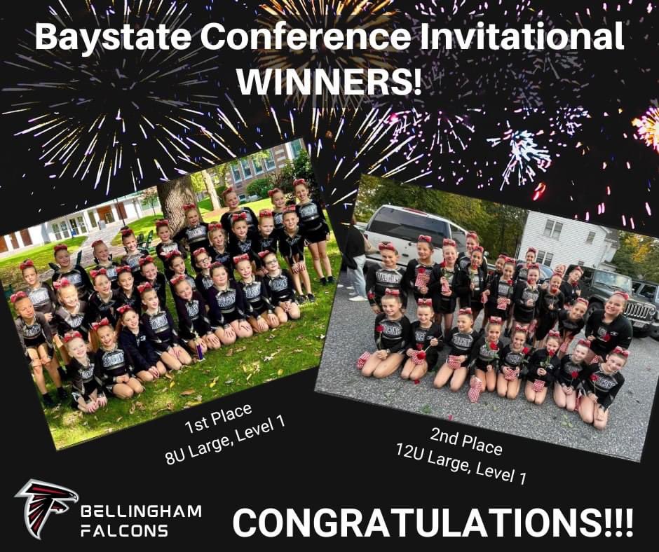 Bellinghamayfc's tweet photo. Please join us in congratulating our 8U and 12U Falcons #cheerleading teams!  

8U took first place in their group 🥇and 12U took second 🥈 in theirs.  Amazing achievements everyone!!! Well done!  

Locals this weekend. Let's get it rockstars! 🤘🤘

#ayfc https://t.co/64gRbzzCPU