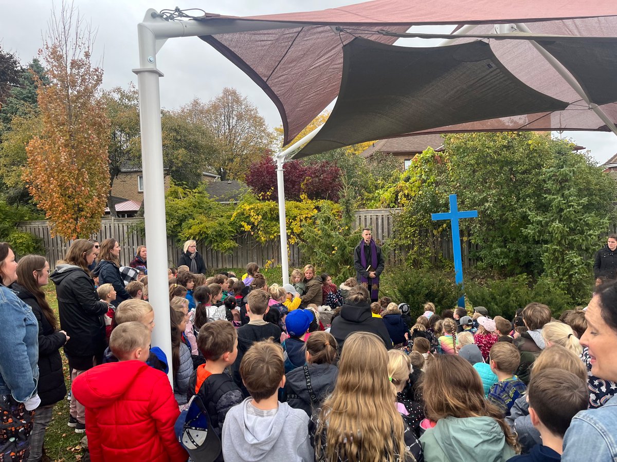 Thank you to Father for coming to open our peace garden with a liturgy. What a better way to celebrate #TakeMeOutside day than by being thankful for the gifts God has given us. <a href="/alcdsb_pett/">St. Peter Trenton</a>