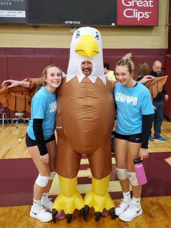 ErikVarness's tweet photo. If wearing a costume to your daughter's volleyball Senior Night is wrong, then I don't want to be right https://t.co/AKcccnoCis