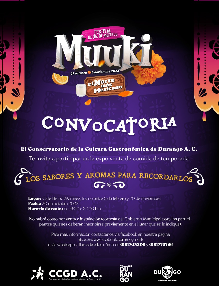 CCGDDGO's tweet photo. ¿Deseas participar en la expo-venta de comida tradicional por el día de muertos el domingo 30 de octubre 2022? Ven con nosotros ¡Te estamos esperando! #SorpréndeteDeDurango @DurangoTravel @DMPTDgo https://t.co/ikWJHUdzQD